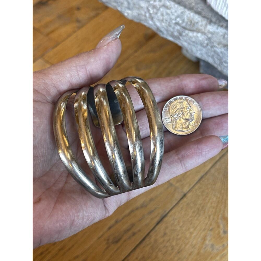 VTG Navajo Style Cuff Bracelet BELL TRADING Nickel Silver Five Band Southwest - Picture 5 of 13